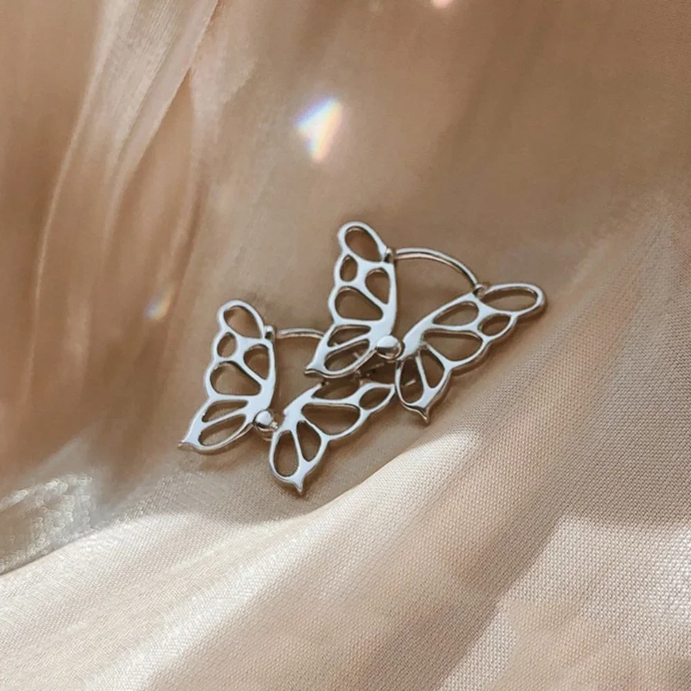 Sterling Silver Butterfly Outline Stud Earrings - Women's Jewelry - Picture 6 of 8